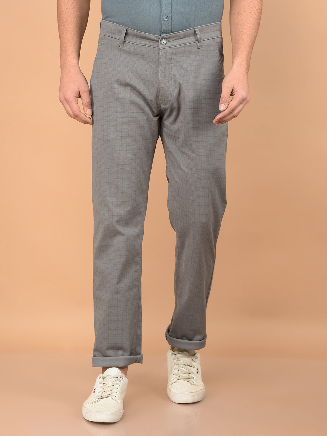 Grey Printed Straight Trousers-Men Trousers-Crimsoune Club