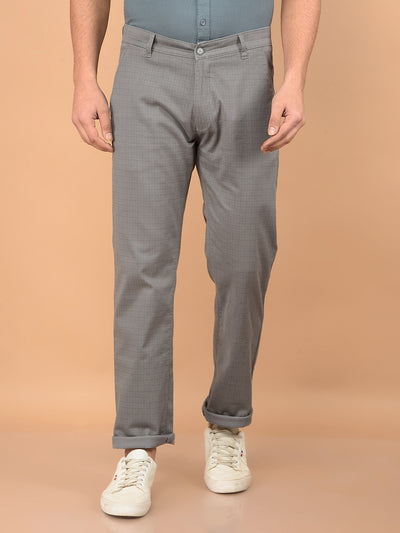 Grey Printed Straight Trousers-Men Trousers-Crimsoune Club