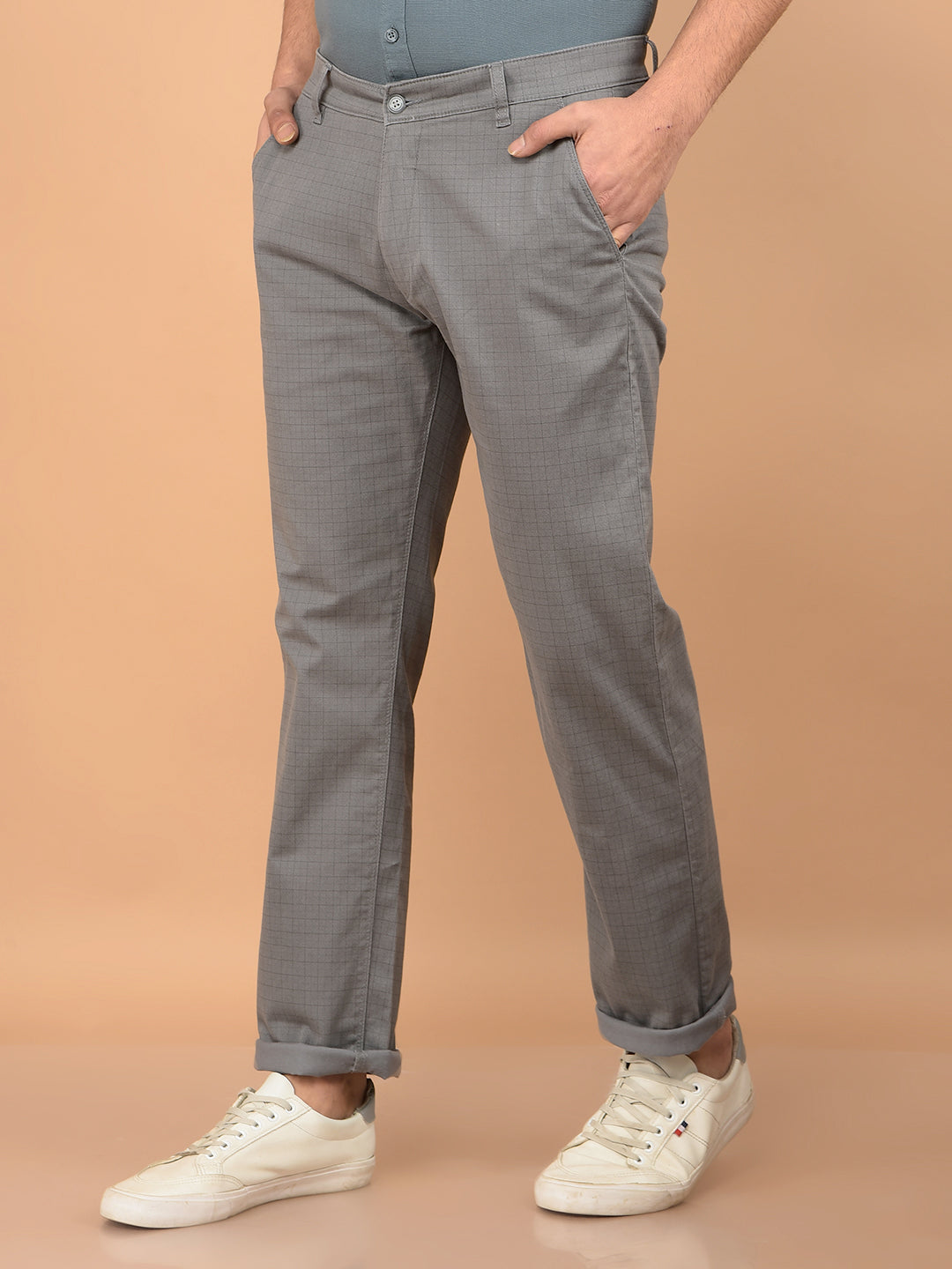 Grey Printed Straight Trousers-Men Trousers-Crimsoune Club