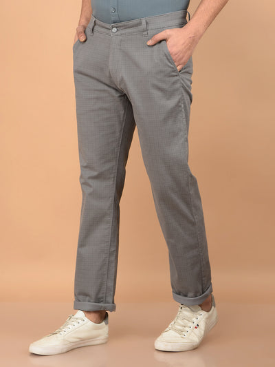 Grey Printed Straight Trousers-Men Trousers-Crimsoune Club