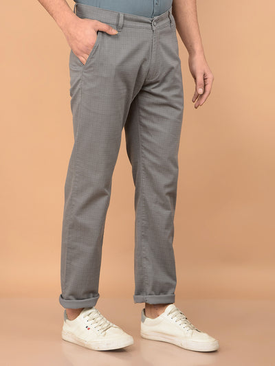 Grey Printed Straight Trousers-Men Trousers-Crimsoune Club
