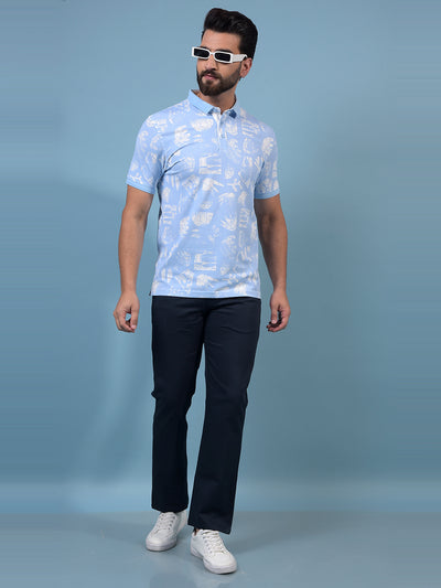 Men's Navy Blue Printed Straight Trousers-Men Trousers-Crimsoune Club