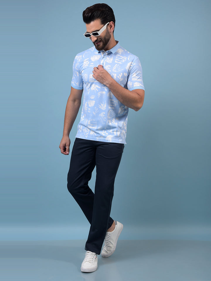 Men's Navy Blue Printed Straight Trousers-Men Trousers-Crimsoune Club