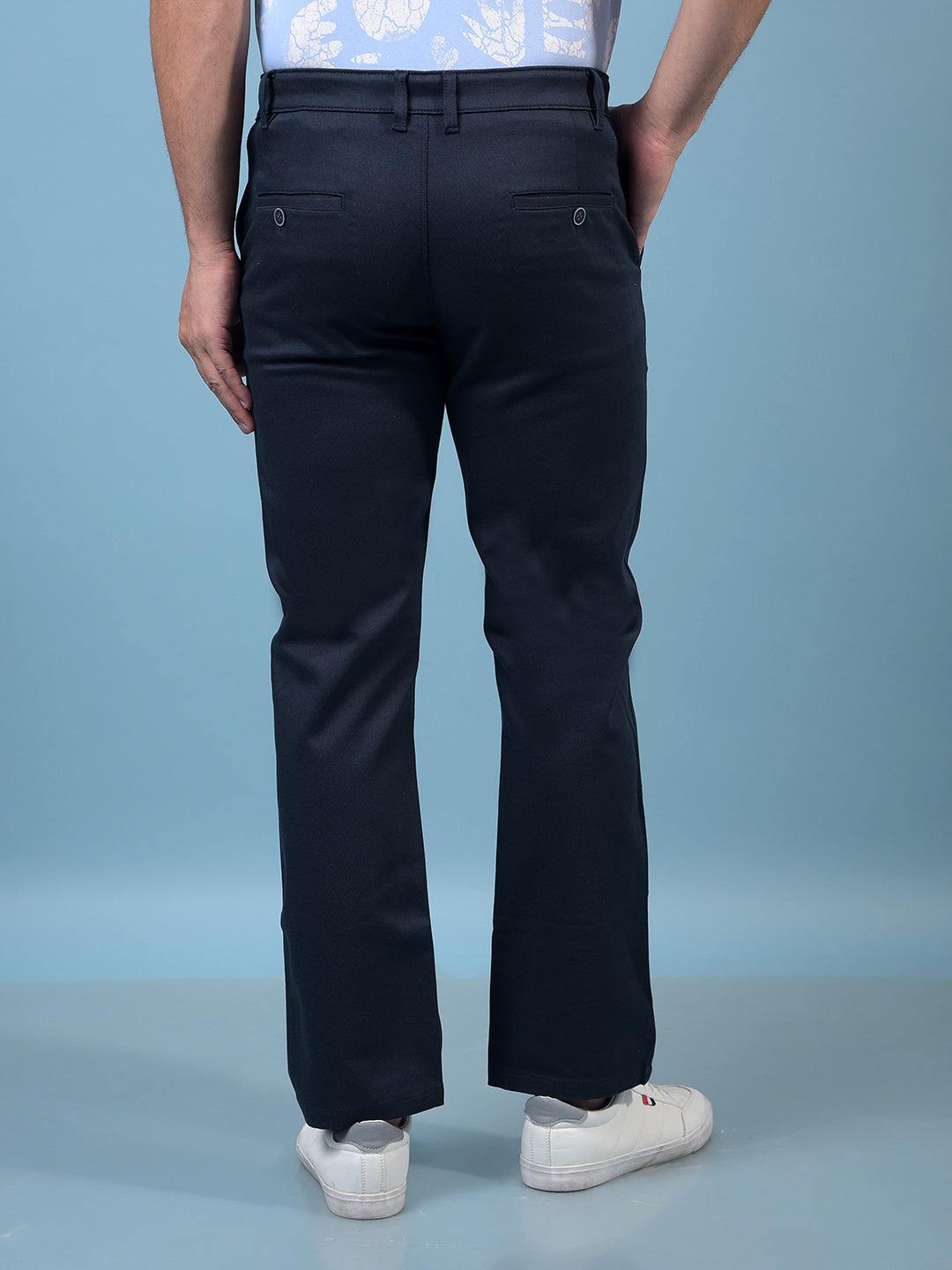 Men's Navy Blue Printed Straight Trousers-Men Trousers-Crimsoune Club
