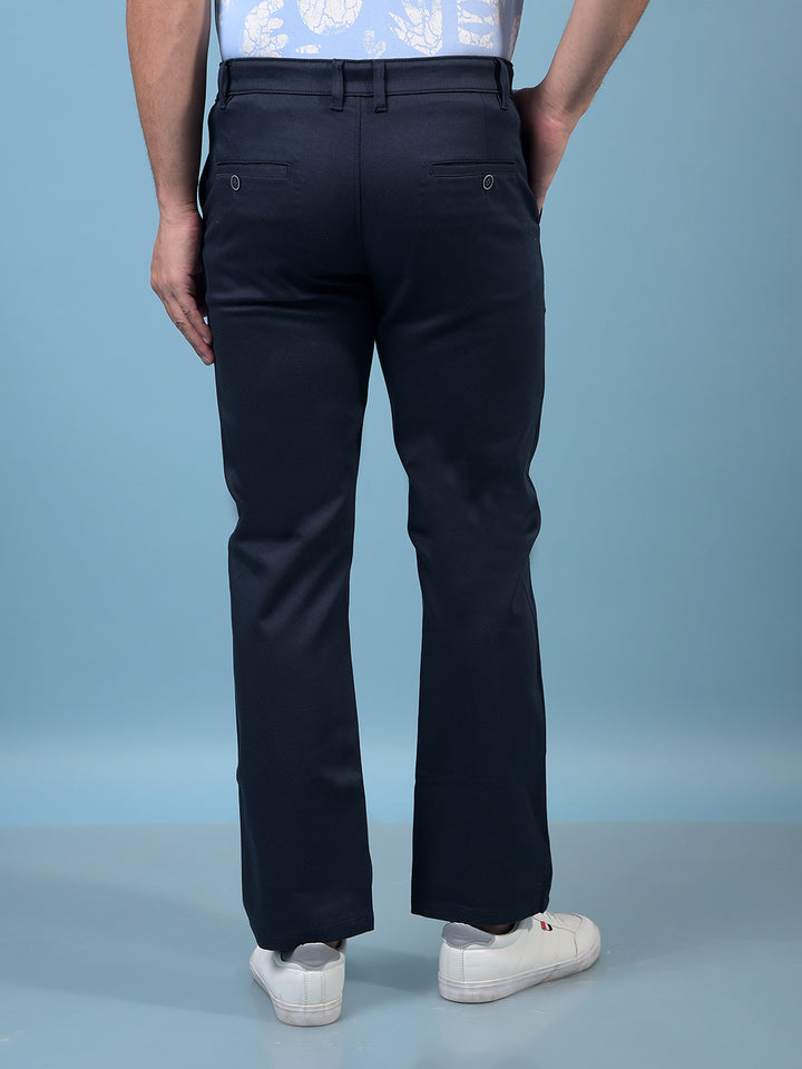 Men's Navy Blue Printed Straight Trousers-Men Trousers-Crimsoune Club