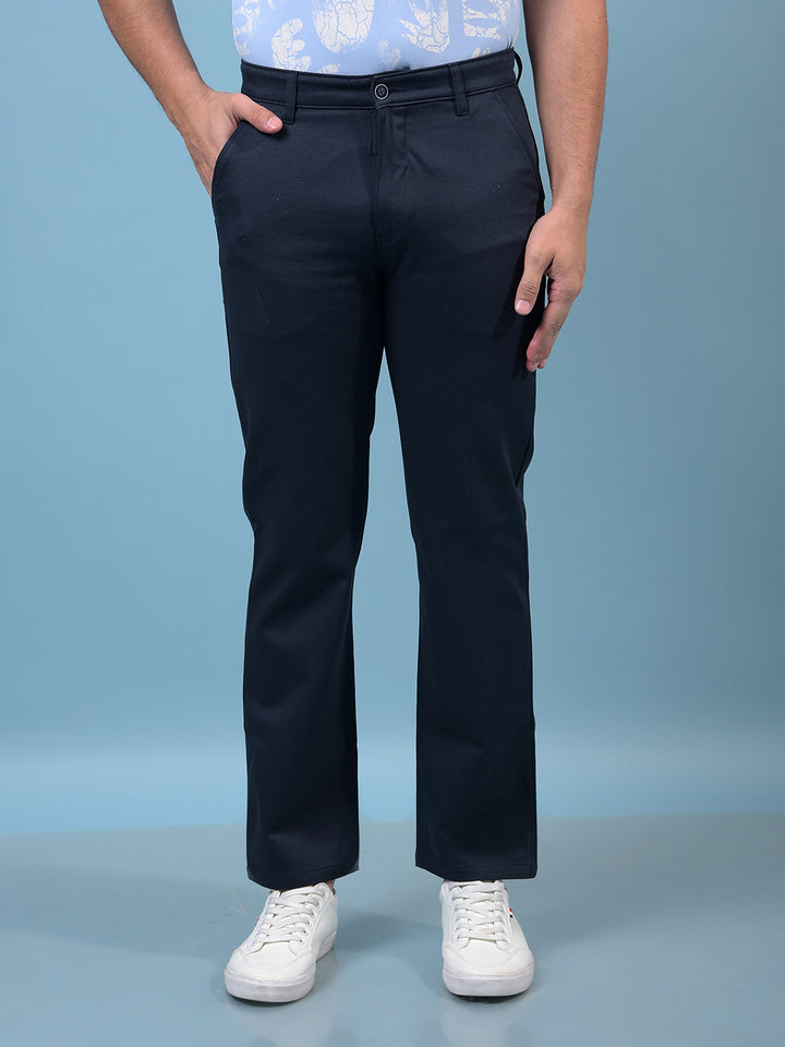 Men's Navy Blue Printed Straight Trousers-Men Trousers-Crimsoune Club