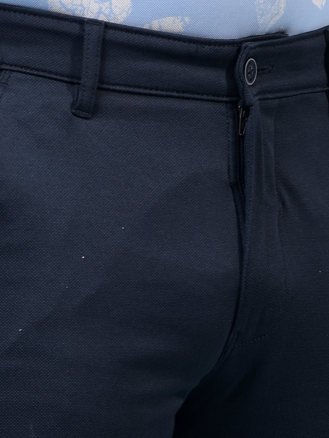 Men's Navy Blue Printed Straight Trousers-Men Trousers-Crimsoune Club