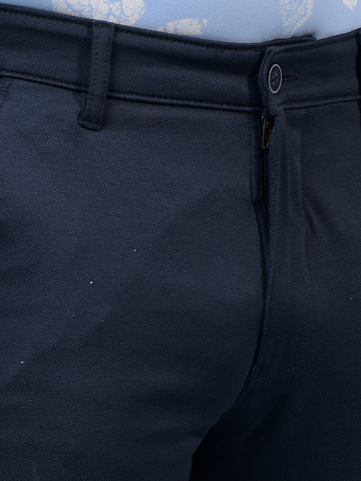 Men's Navy Blue Printed Straight Trousers-Men Trousers-Crimsoune Club