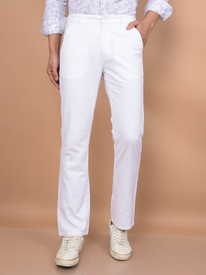 White Linen Straight Trousers-Men Trousers-Crimsoune Club