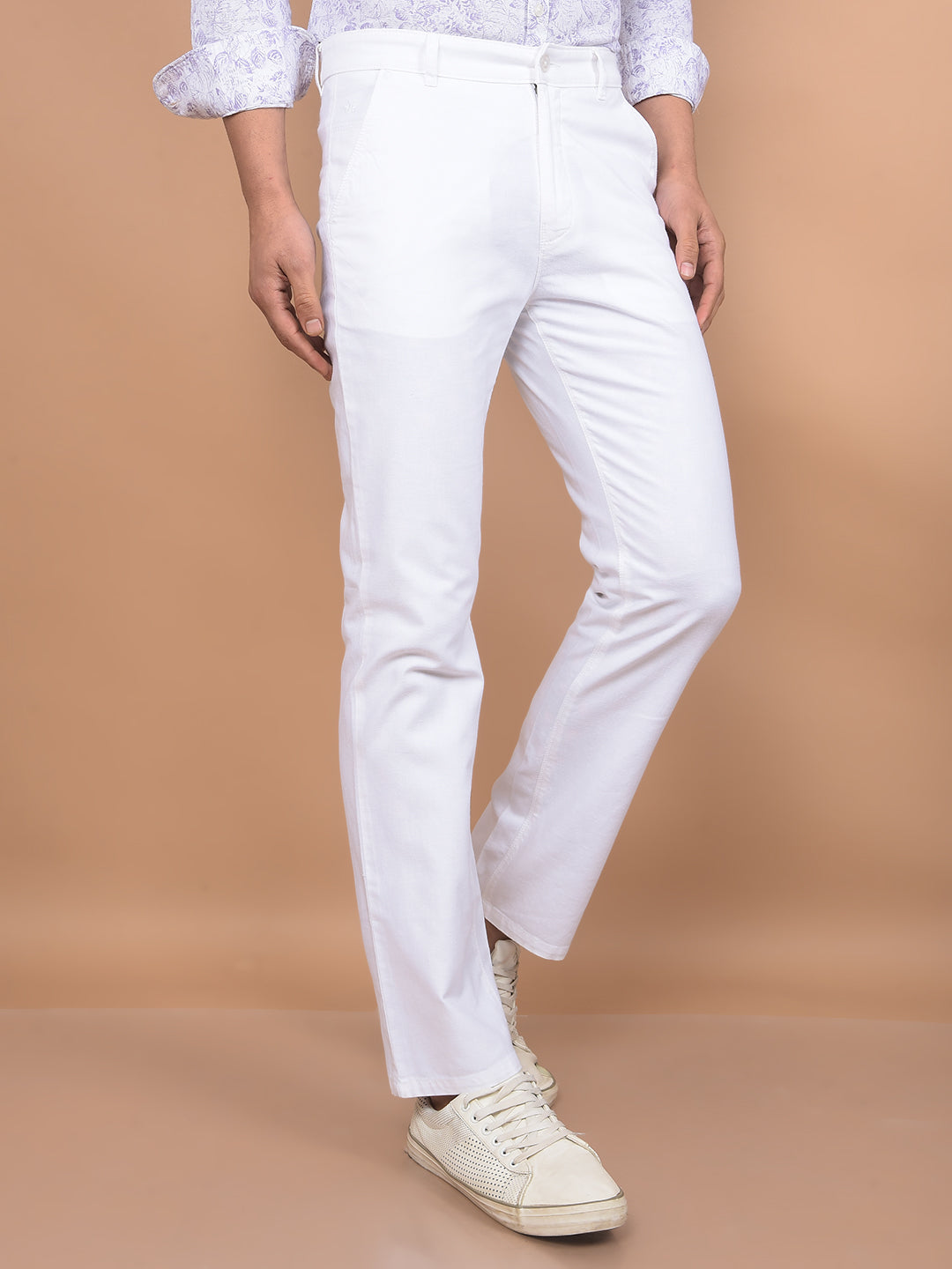 White Linen Straight Trousers-Men Trousers-Crimsoune Club