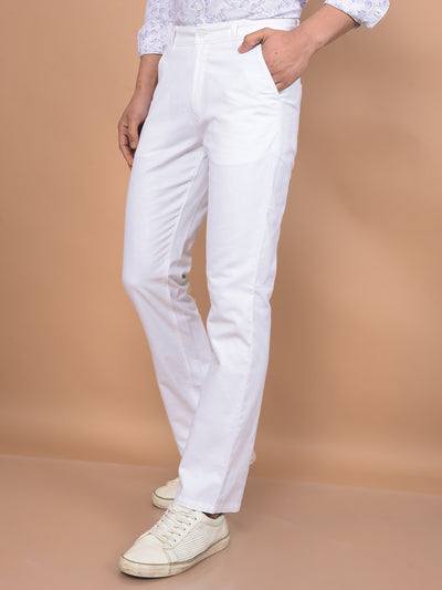 White Linen Straight Trousers-Men Trousers-Crimsoune Club