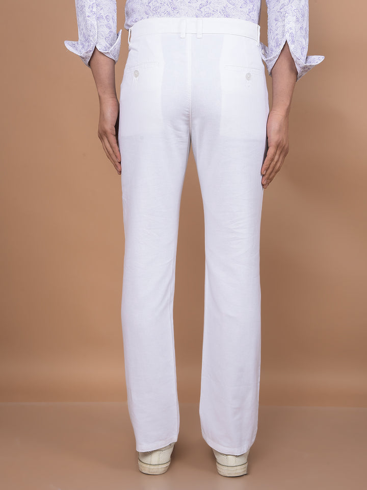 White Linen Straight Trousers-Men Trousers-Crimsoune Club