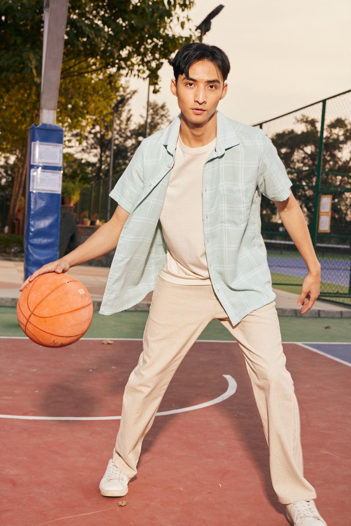 Cream Straight Linen Trousers-Men Trousers-Crimsoune Club