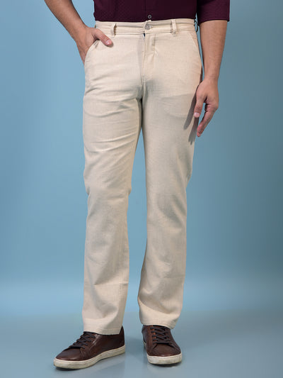 Men's Cream Straight Linen Trousers-Men Trousers-Crimsoune Club