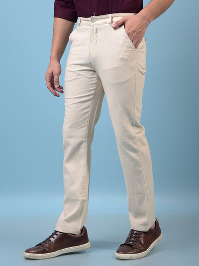 Men's Cream Straight Linen Trousers-Men Trousers-Crimsoune Club