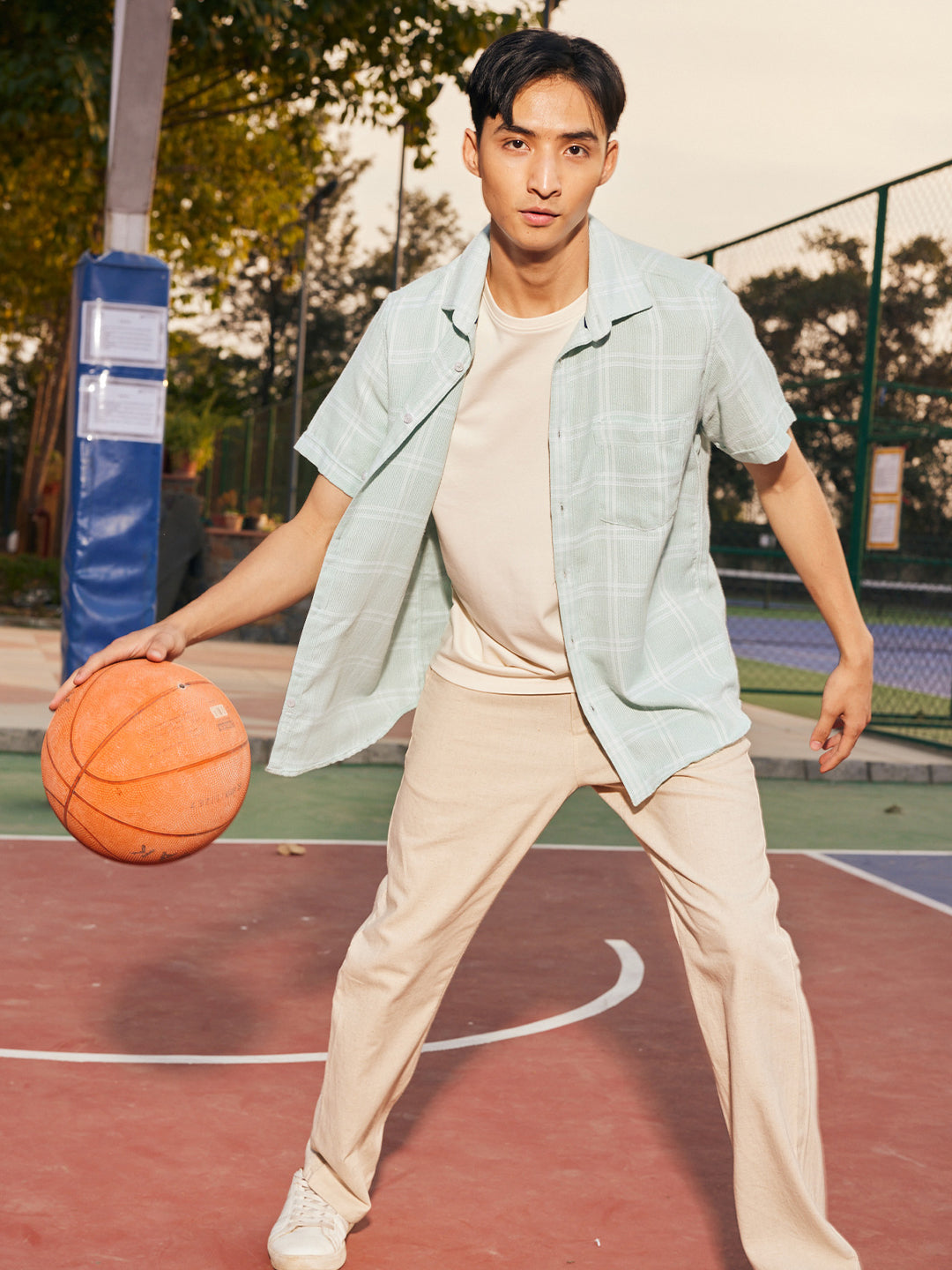Cream Straight Linen Trousers-Men Trousers-Crimsoune Club