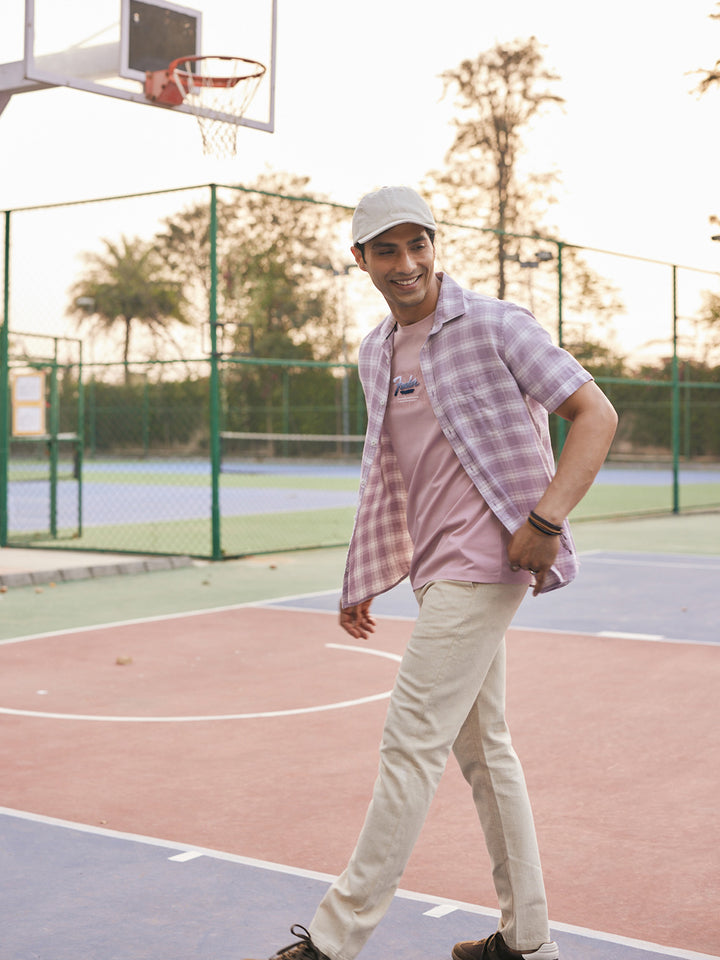 Cream Textured Linen Trousers-Men Trousers-Crimsoune Club