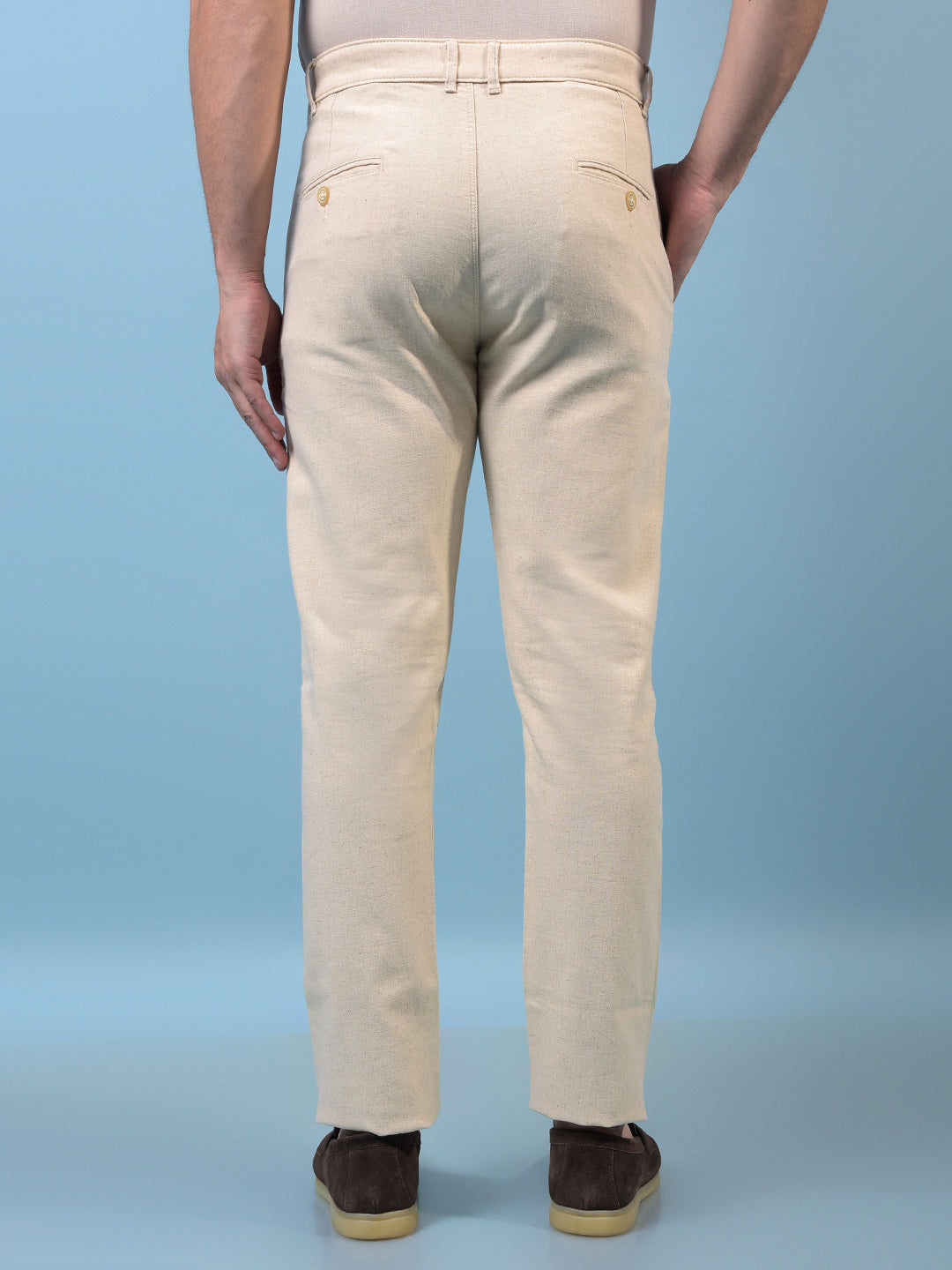 Men's Cream Textured Linen Trousers-Men Trousers-Crimsoune Club