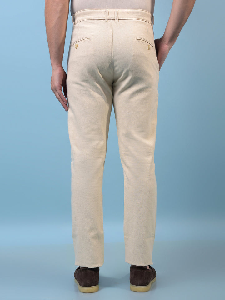 Men's Cream Textured Linen Trousers-Men Trousers-Crimsoune Club