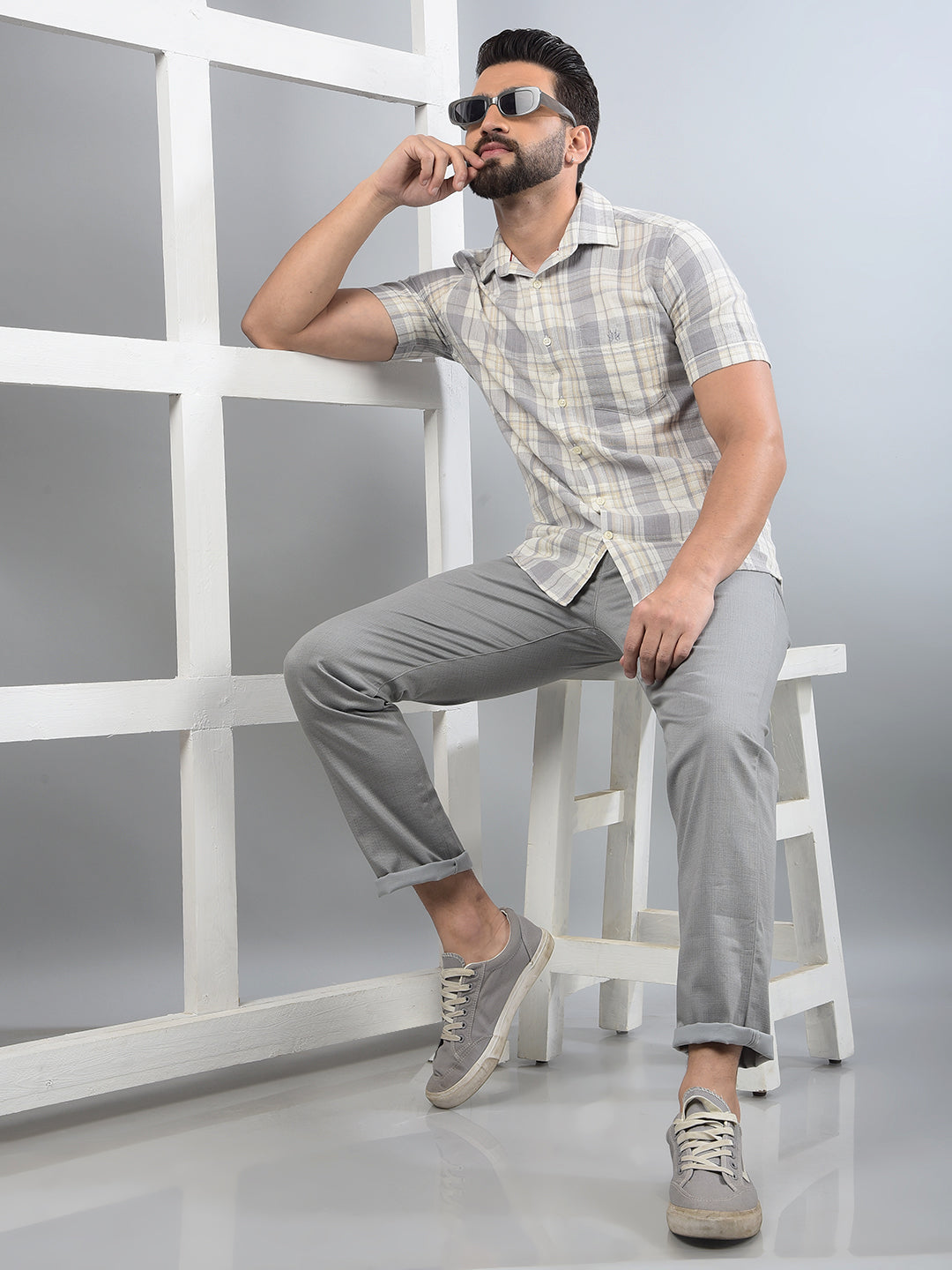 Grey Printed Trousers-Men Trousers-Crimsoune Club
