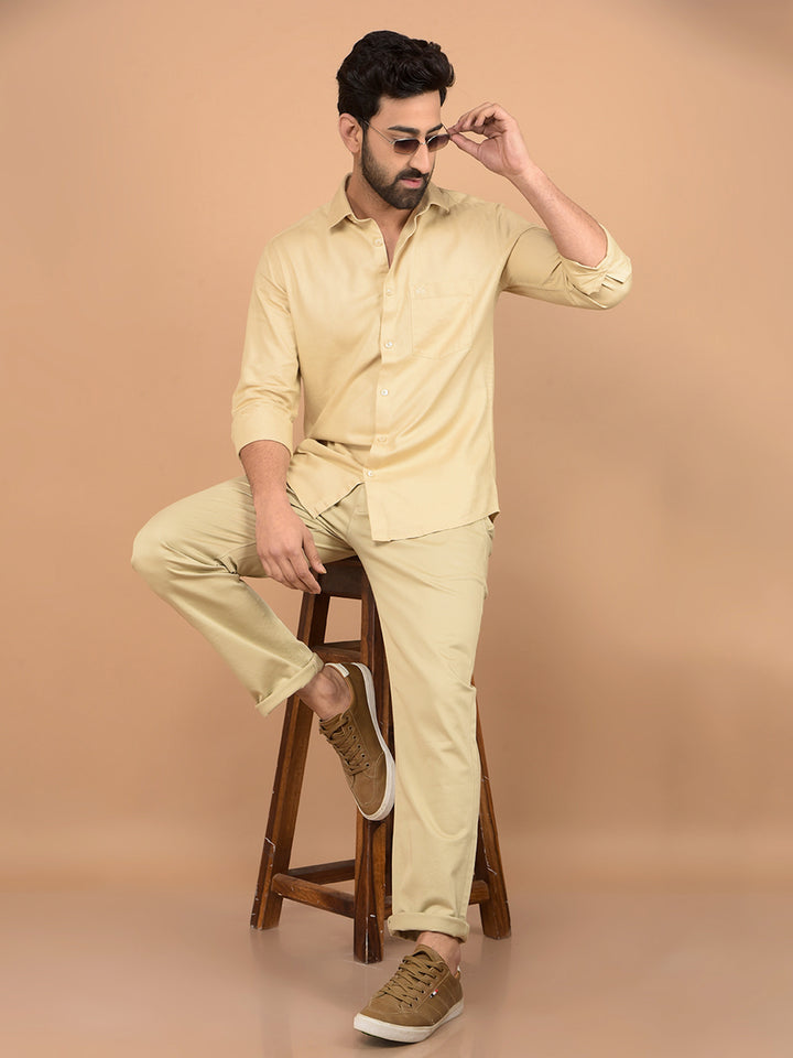 Beige Straight Trousers-Men Trousers-Crimsoune Club