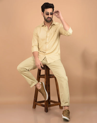 Beige Straight Trousers-Men Trousers-Crimsoune Club