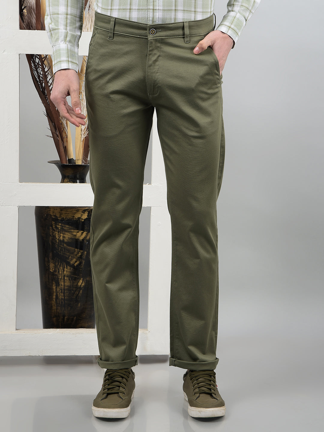 Olive Straight Trousers-Men Trousers-Crimsoune Club