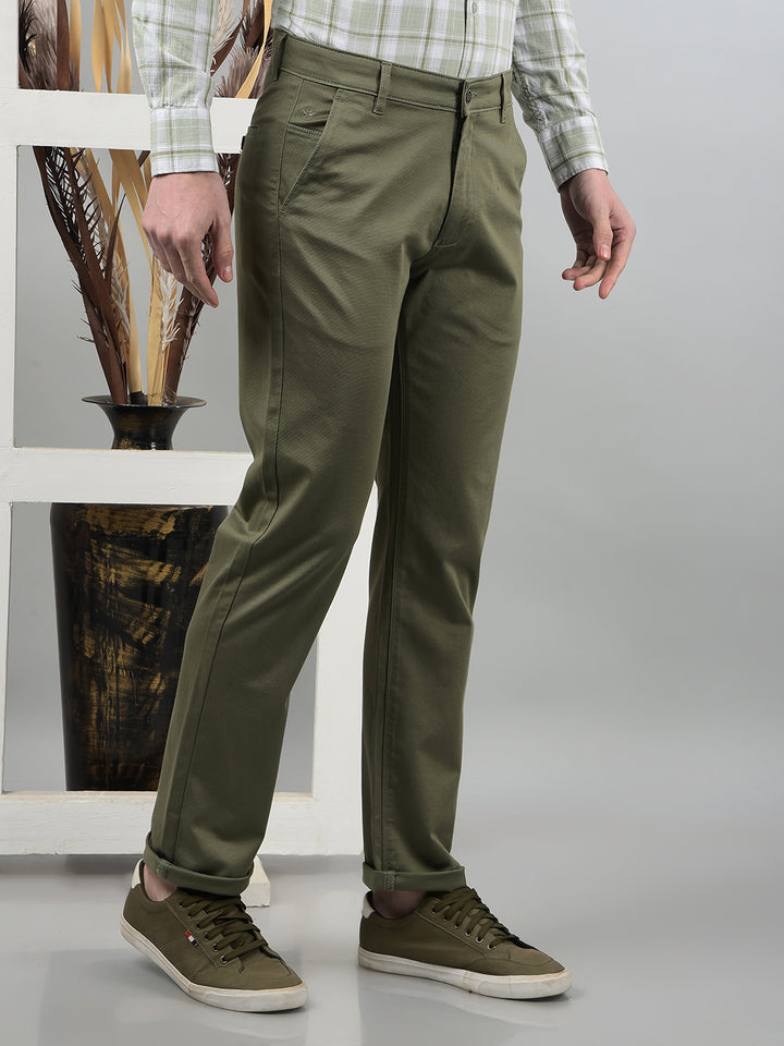 Olive Straight Trousers-Men Trousers-Crimsoune Club