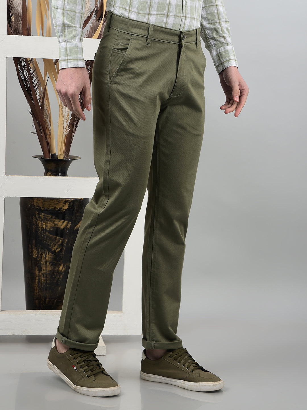 Olive Straight Trousers-Men Trousers-Crimsoune Club