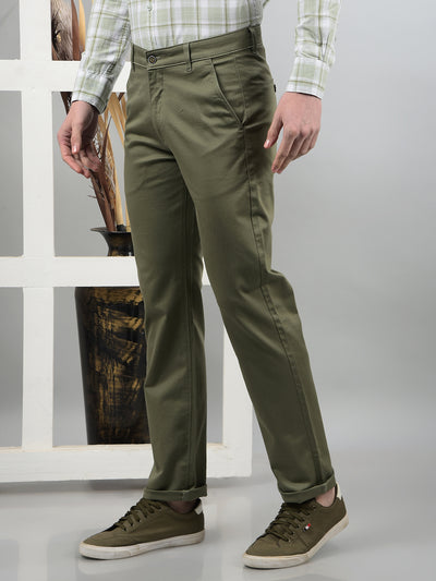 Olive Straight Trousers-Men Trousers-Crimsoune Club