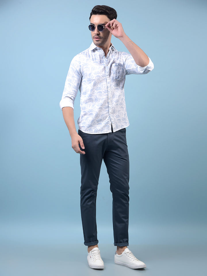 Men's Blue Printed Trousers-Men Trousers-Crimsoune Club