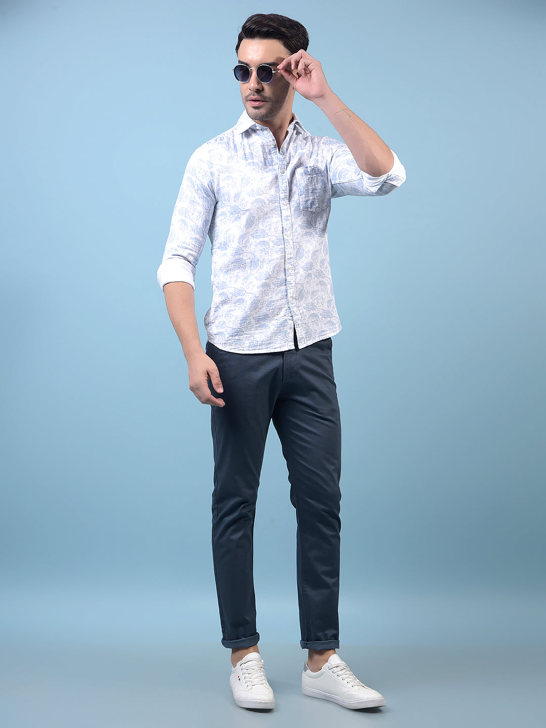 Men's Blue Printed Trousers-Men Trousers-Crimsoune Club