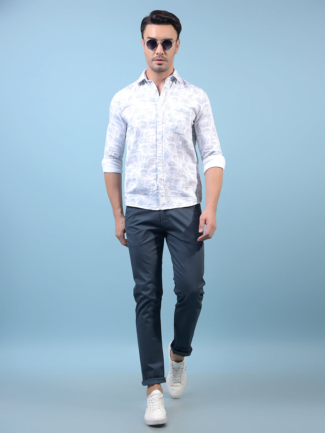 Men's Blue Printed Trousers-Men Trousers-Crimsoune Club