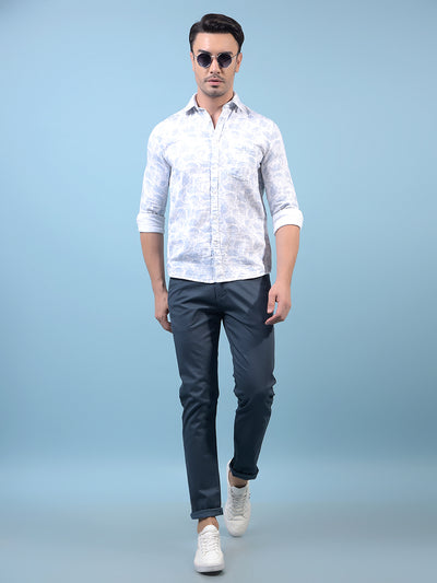Men's Blue Printed Trousers-Men Trousers-Crimsoune Club