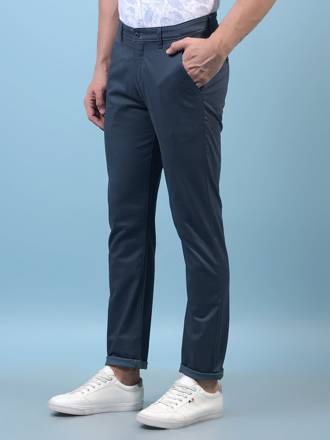 Men's Blue Printed Trousers-Men Trousers-Crimsoune Club