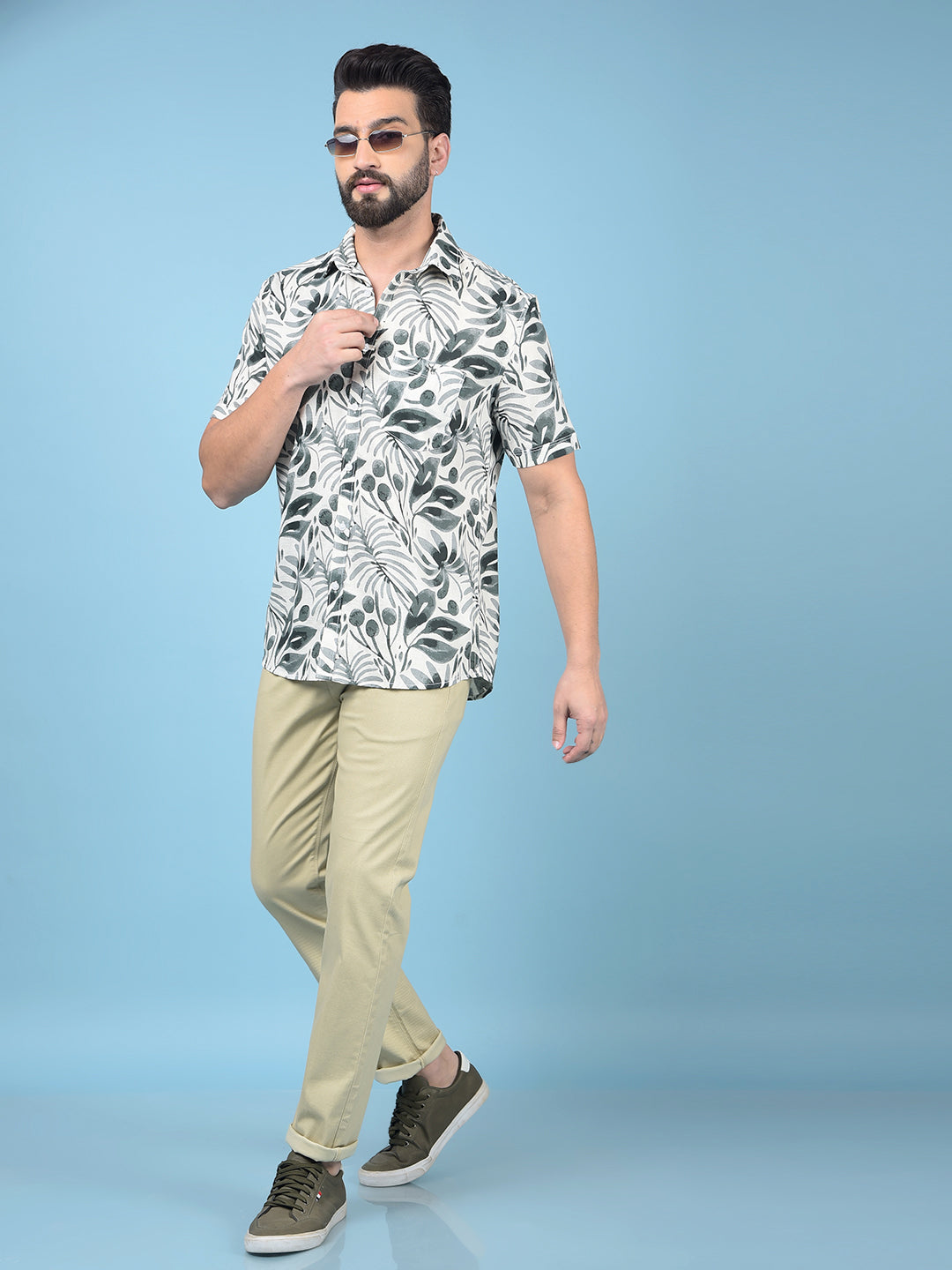 Beige Printed Trousers-Men Trousers-Crimsoune Club