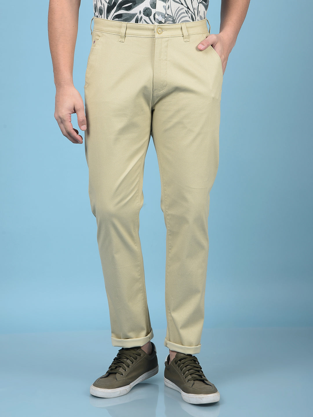 Beige Printed Trousers-Men Trousers-Crimsoune Club
