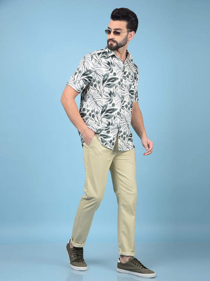 Beige Printed Trousers-Men Trousers-Crimsoune Club