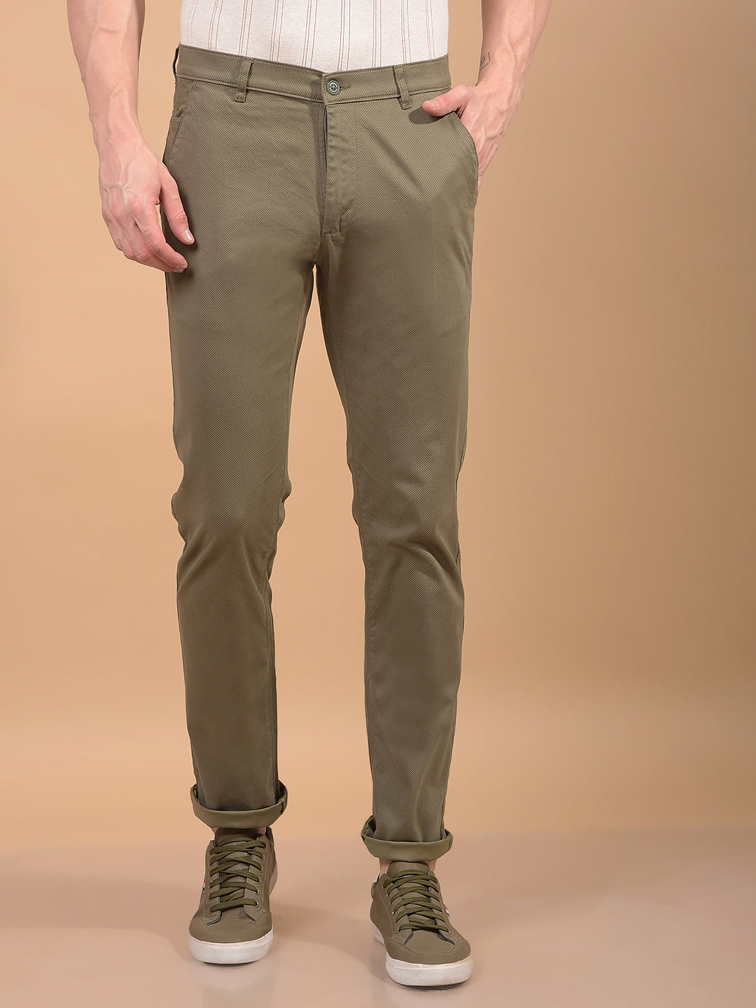 Olive Printed Trousers-Men Trousers-Crimsoune Club