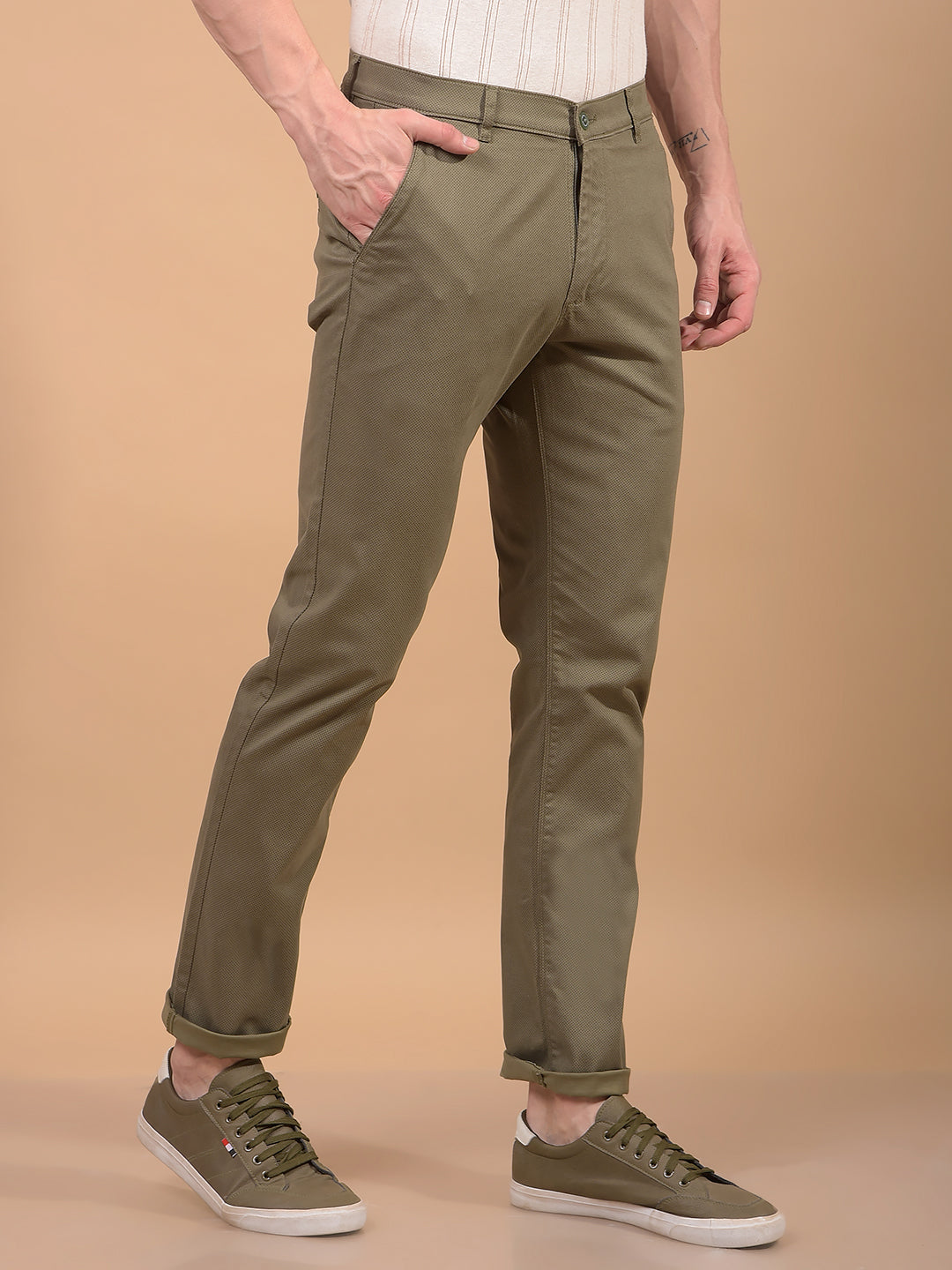 Olive Printed Trousers-Men Trousers-Crimsoune Club