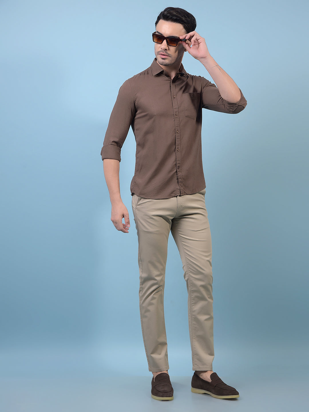 Men's Khaki Straight Trousers-Men Trousers-Crimsoune Club
