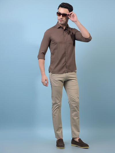 Men's Khaki Straight Trousers-Men Trousers-Crimsoune Club