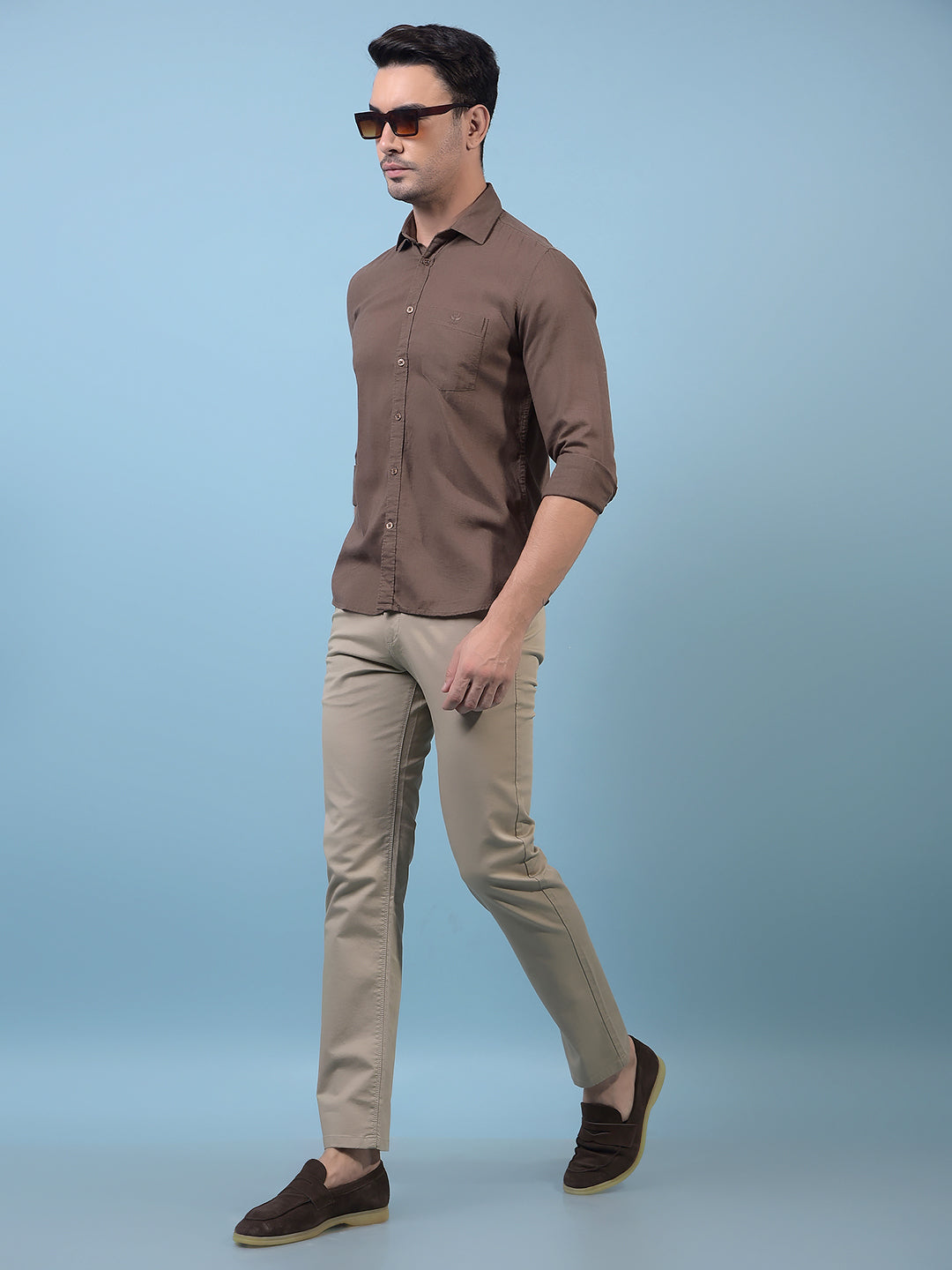 Men's Khaki Straight Trousers-Men Trousers-Crimsoune Club