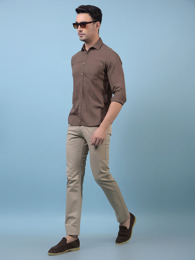 Men's Khaki Straight Trousers-Men Trousers-Crimsoune Club