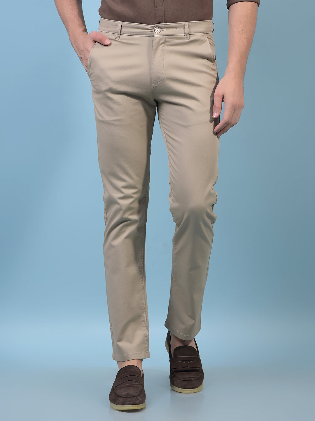 Men's Khaki Straight Trousers-Men Trousers-Crimsoune Club