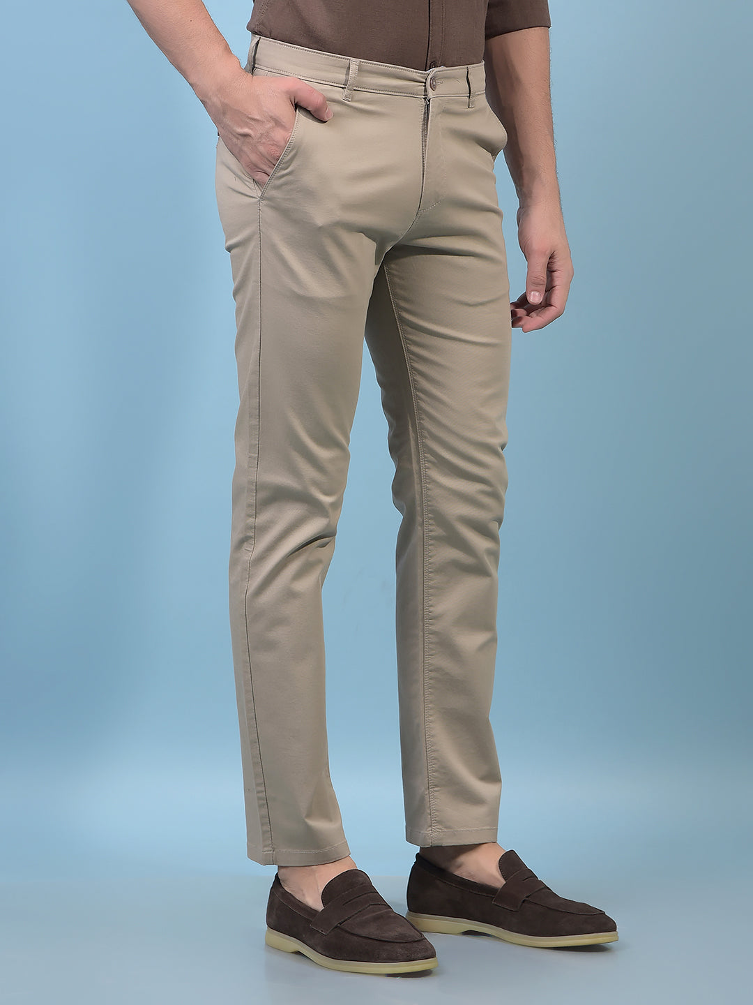 Men's Khaki Straight Trousers-Men Trousers-Crimsoune Club