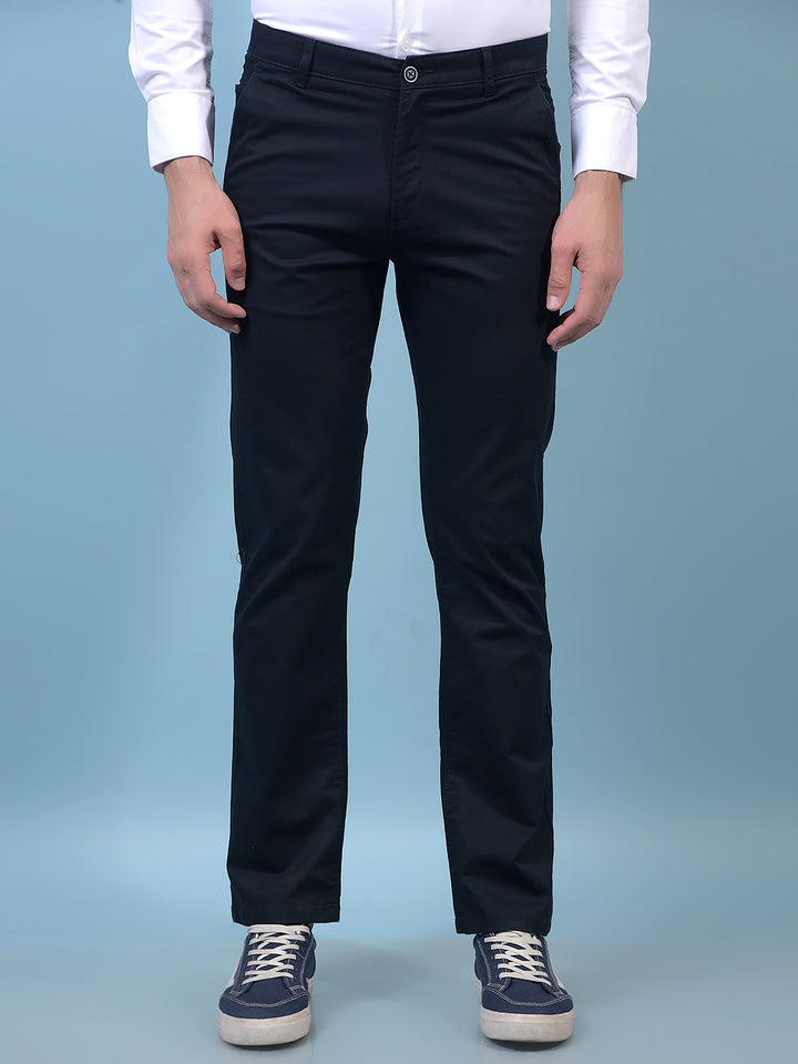 Men's Navy Blue Straight Trousers-Men Trousers-Crimsoune Club