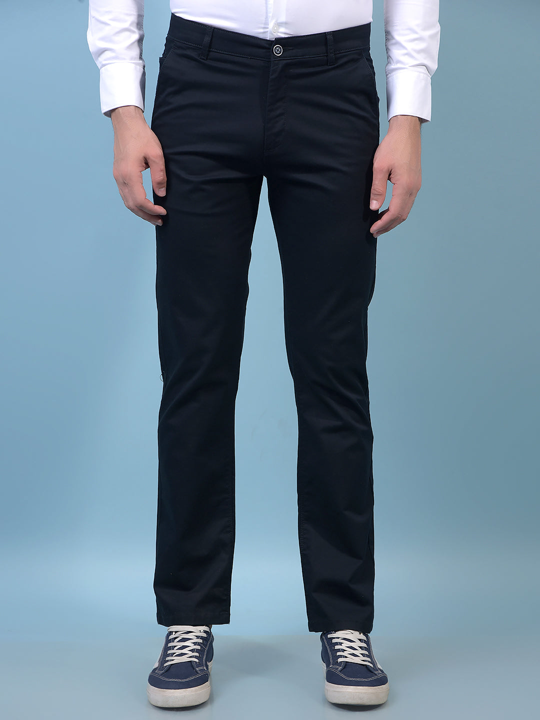 Men's Navy Blue Straight Trousers-Men Trousers-Crimsoune Club