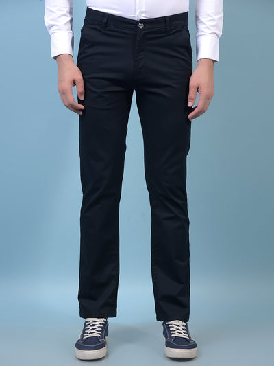 Men's Navy Blue Straight Trousers-Men Trousers-Crimsoune Club