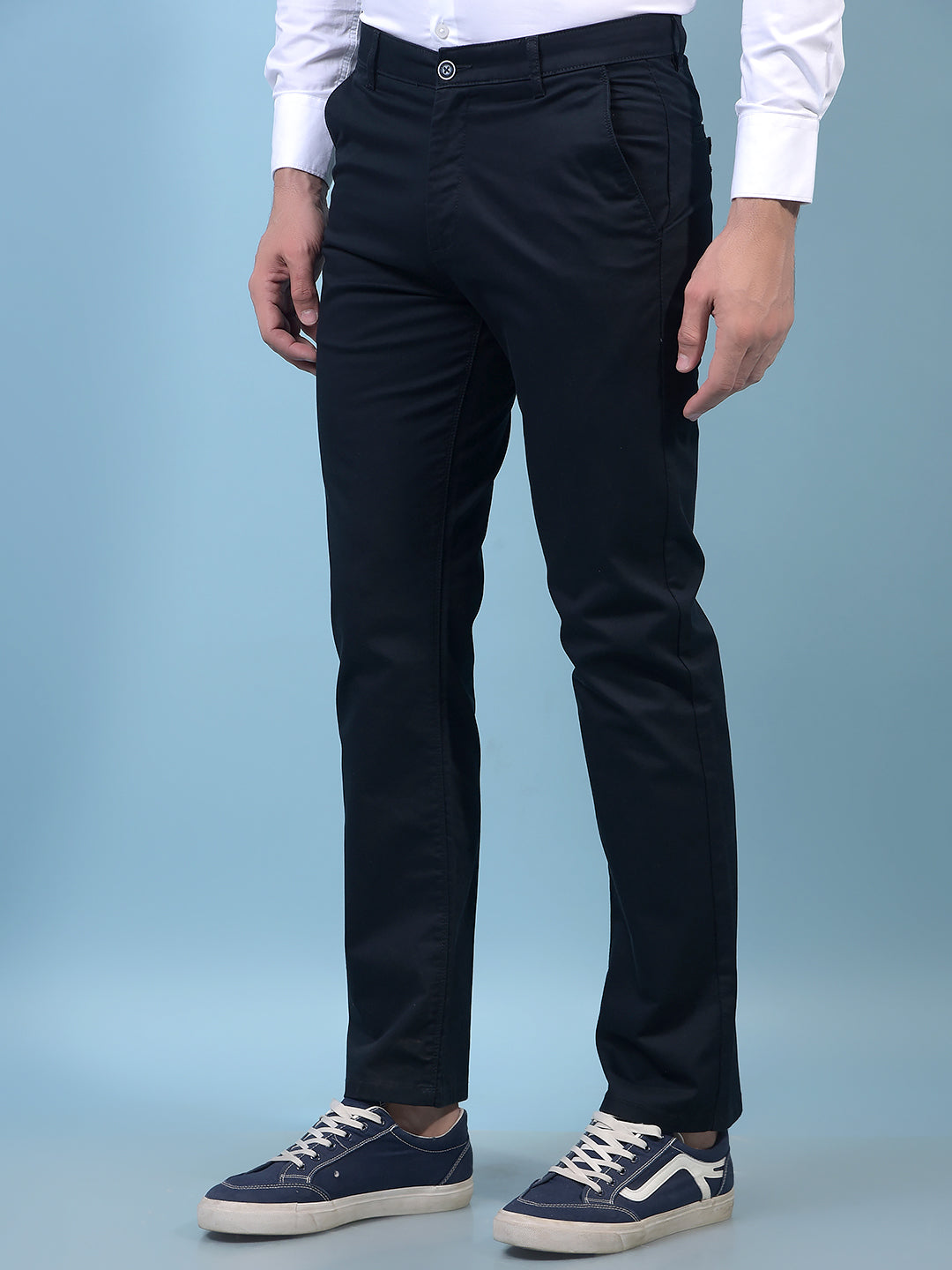 Men's Navy Blue Straight Trousers-Men Trousers-Crimsoune Club